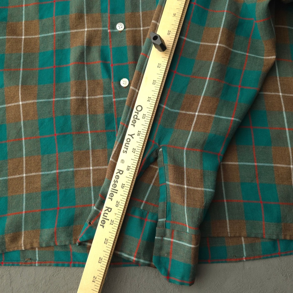 Vintage 70s Albert Butwick Green Plaid Flannel Shirt XL Long Sleeve - Picture 10 of 11